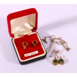 9ct gold jade set earrings another set with citrines etc.