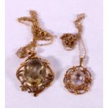 9ct gold openwork pendant set with central faceted citrine on 9ct gold chain 9.