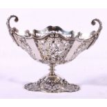 Silver pierced and foliate decorated twin handled sweetmeat dish, Birmingham 1914,