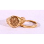 18ct gold gents signet ring size U,6.5g anda 18ct gold band ring size O ,2.1g.