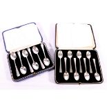 Set of eight silver teaspoons, cased an a set of six silver spoons, Sheffield, 115g approx.