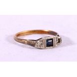 Art deco style 18ct gold sapphire and diamond ring size Q, 2.