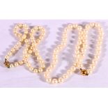 Two single strand pearl necklace one with 18ct closure, the other 9ct.