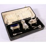 George V silver cruet set, Birmingham 1924, makers SLD William Suckling Limted in fitted case, 170g.