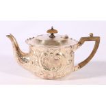 Victorian silver batchelors teapot with relief scroll and foliage decoration, Chester 1897,