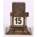 Silver plated desk calendar in the Art Deco style, 8cm tall.