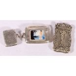 Edwardian silver vesta with porcelain panel depicting nude female at her toilette, Chester 1908,