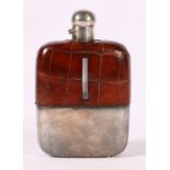 Silver-plated and leather mounted spirit or hip flask.