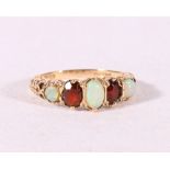 9ct yellow gold opal and ruby or garnet dress ring, size M 2.4g.