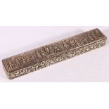 Edwardian silver pen box decorated with figures, Birmingham 1904, makers Charles S Green and Co Ltd,