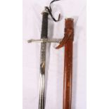 WWI era George V Scottish Officers broadsword with Fenton Brothers Ltd etched blade in scabbard,