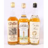 Three bottles of Scotch whisky including GHILLIE 8 year old 70% proof 75.