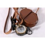 WWII period compass by Lizars Ltd of Glasgow with mother of pearl dial in leather case.