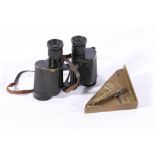 Pair of WWII Watson Baker binoculars and an Islamic brass protractor 11cm long (2)