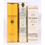 Three bottles of single malt Scotch whisky including GLENMORANGIE 10 year old 70cl 40% volume boxed,