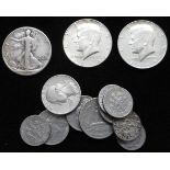 U.S.A. Half-dollar. 1942. Good. Kennedy half-dollar. 1964. Silver. GVF.; 1965. Silver. NEF.