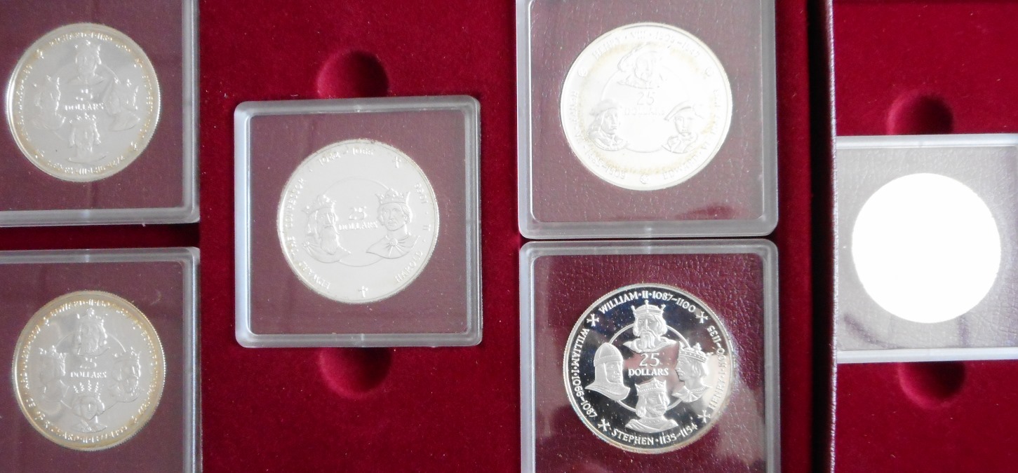 Cayman Islands. The Silver Kings Collection. 1980. Six coins in 2 cases, sleeved.