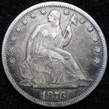 U.S.A. Half-dollar. 1876. NF. Five cents. 1868. F. 1890. NF.