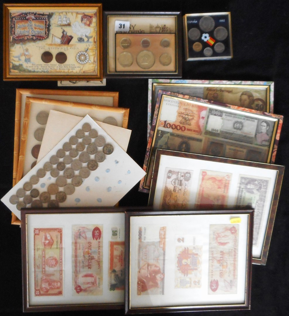 Several frames of various coins.