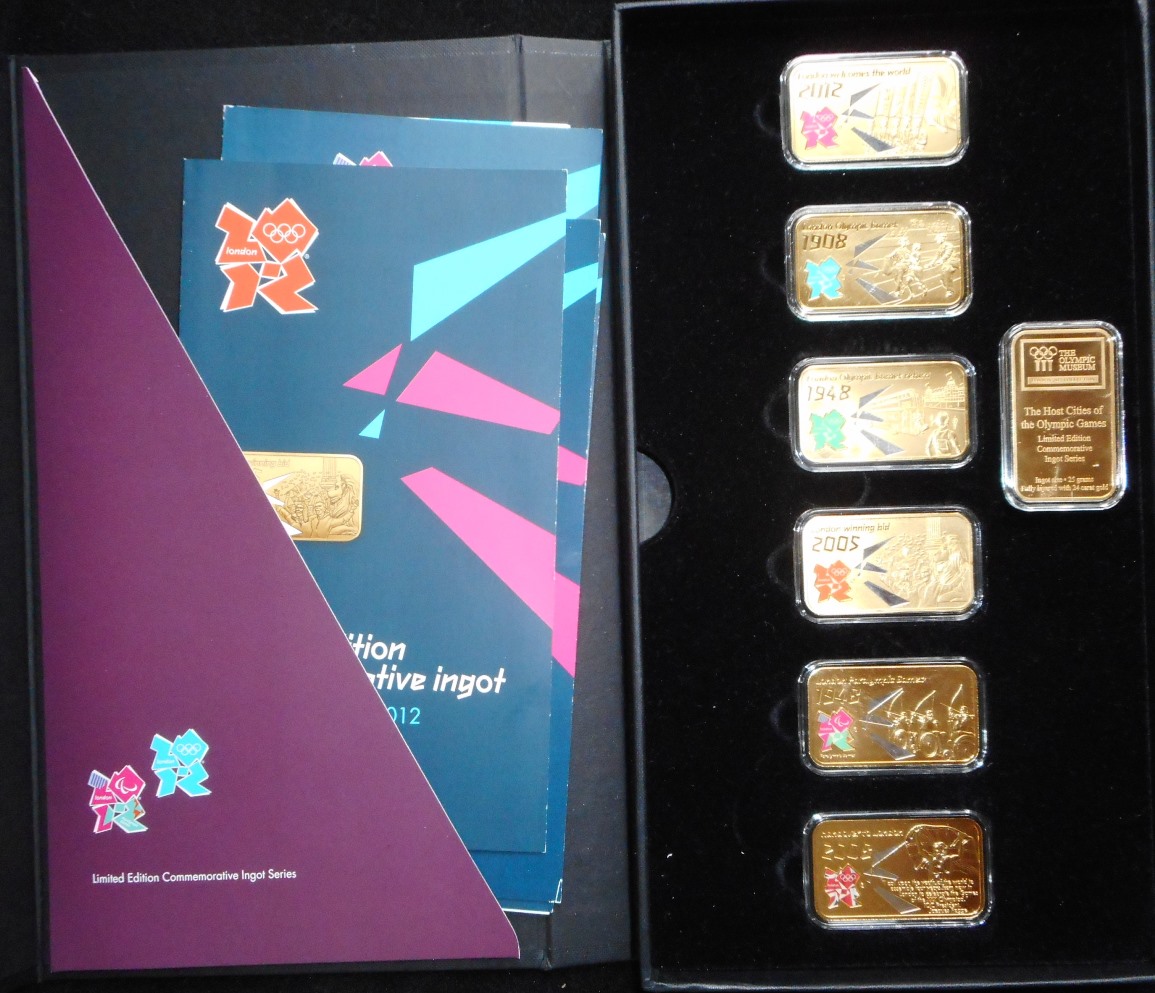 United Kingdom. Set of six gold-plated ingots commemorating London Olympics winning bid 2005.