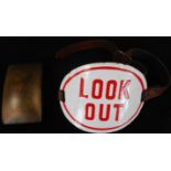 Railwayana. Look Out’s oval enamel arm badge. 11cm x 7.8cm. With small metal box.