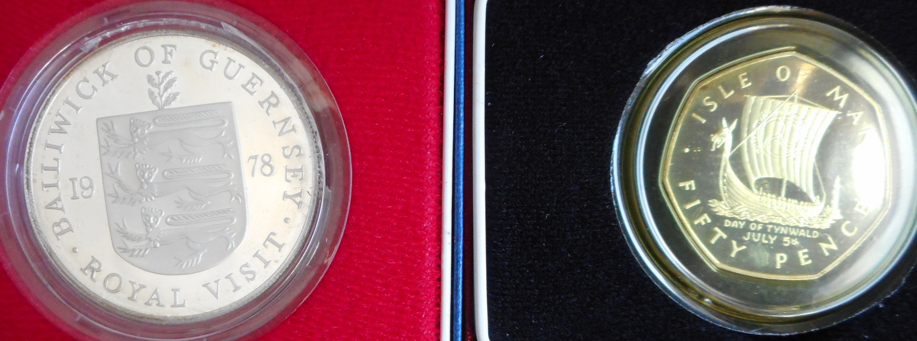 Guernsey. Crown. 1978. Silver Proof. Isle of Man. Fifty pence. 1979. Silver Proof. Both cased.