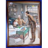 Large framed lithograph of two officers talking. Boer War era. By Brymer and Davies. 44.5cm x 60cm.