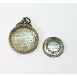 Silver medallion inscribed 'Stranraer Show 1872', and another, smaller, 1881.