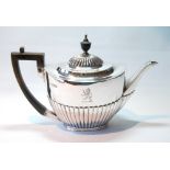 Silver oval teapot, part fluted, by Gibson & Longman 1897, 18oz.