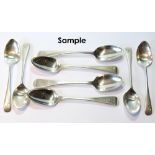 Set of six silver teaspoons, initialled, by W. Eley, 1829, and another six, Sheffield 1927, 6½oz.