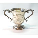 Silver two-handled cup, 'Stranraer Xmas Show 1929', 5oz.