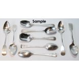 Set of eleven silver engraved teaspoons with sugar spoon, by George Adams, 1865,