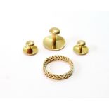 Three 18ct gold studs and a similar ring, '18ct', 7g.