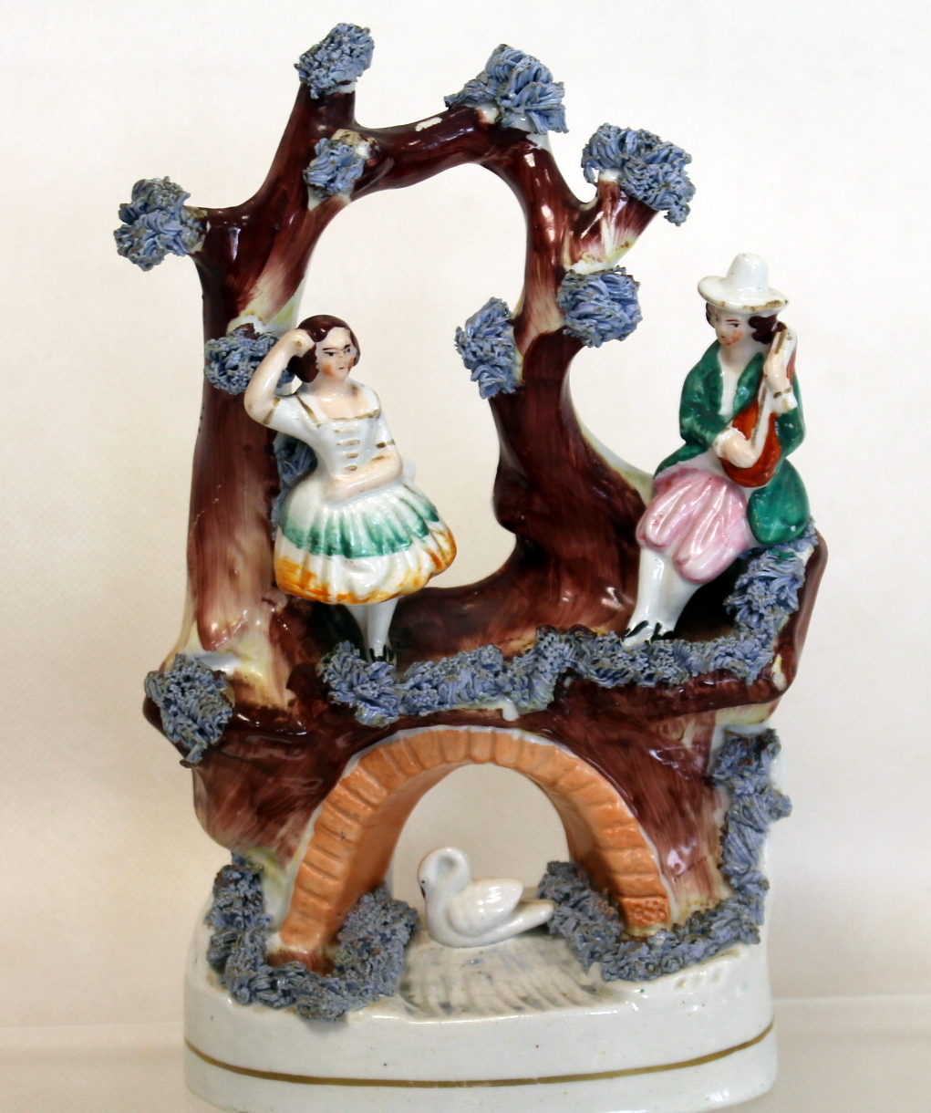 19th century Staffordshire figure of a young girl with basket of flowers riding sidesaddle, 19. - Image 6 of 10