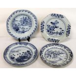 18th century Chinese Export blue & white porcelain octagonal soup plate decorated with pagodas in a