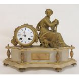 19th century French gilt metal & alabaster mantel clock by E.