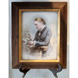 Beatrix Potter: Victorian Alexander Bassano overpainted photograph on opaque white porcelain panel,