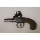 Antique boxlock flintlock pistol by Doubleday of Newark, 1½" / 4cm twist off barrel of 36 bore,