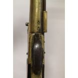 Brass barrelled blunderbuss pistol with flick-under bayonet,