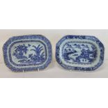 Two 18th century Chinese Export blue & white sauce tureen stands of octagonal form,