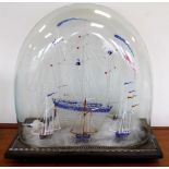 Large Victorian glass frigger in the form of a three masted sailing ship with sailors climbing