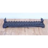 19th century cast metal fender with pierced foliate front, swag border & scroll feet, 112cm wide.