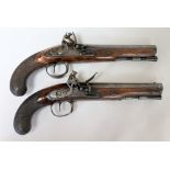 Pair of matched flintlock pistols by Parker, Holborn, London, 8¼" (21cm) barrels of 10/2 bore,