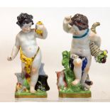 Pair of Continental porcelain figures of putti in the Derby style representing the Elements,