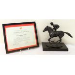 Lester Piggott commemorative bronze figure of a jockey & racehorse, "Champion Finish",