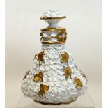 Meissen porcelain scent bottle with white & gilt floral & foliate encrusted decoration,