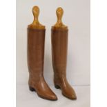 Pair of antique brown leather child's or lady's riding boots with narrow pointed toes & 1" heel,