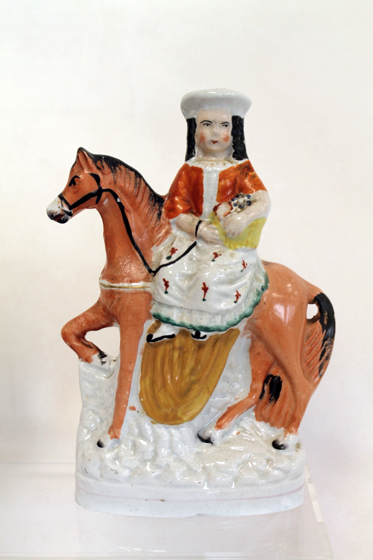 19th century Staffordshire figure of a young girl with basket of flowers riding sidesaddle, 19. - Image 2 of 10