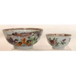 18th century Chinese Export porcelain famille rose bowl decorated with panels of figures on a puce