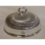 Large Elkington Plate half reeded oval meat dome with engraved crest, 52cm long.